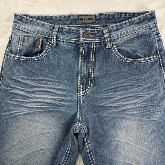 CJ Black Bootcut Jeans Men's 30x30 Blue Denim Red Stitch Distressed - Picture 3 of 12